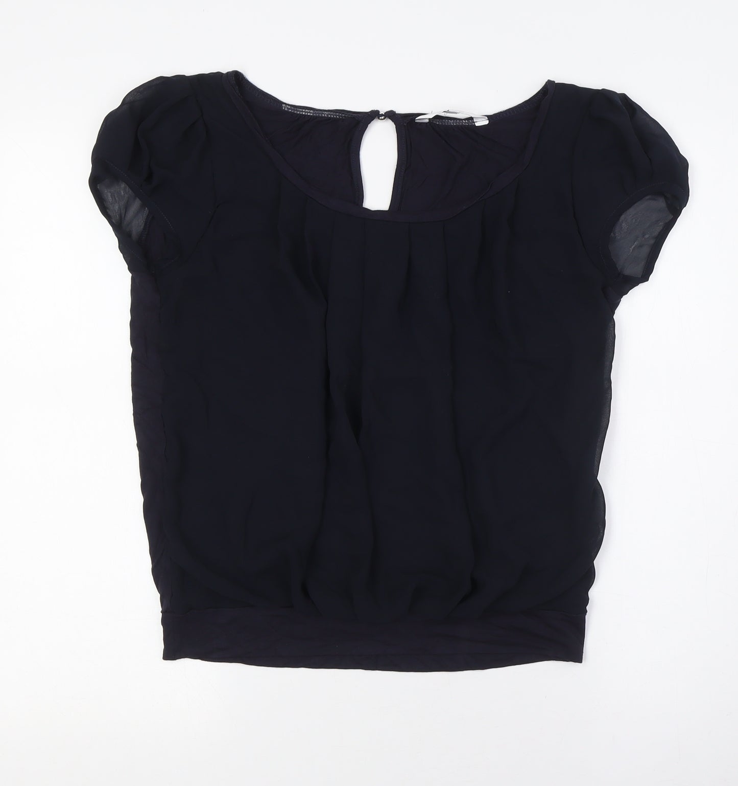 Jasper Conran Womens Blue Polyester Basic Button-Up Size 8 Boat Neck