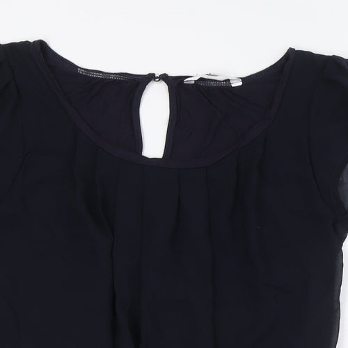 Jasper Conran Womens Blue Polyester Basic Button-Up Size 8 Boat Neck