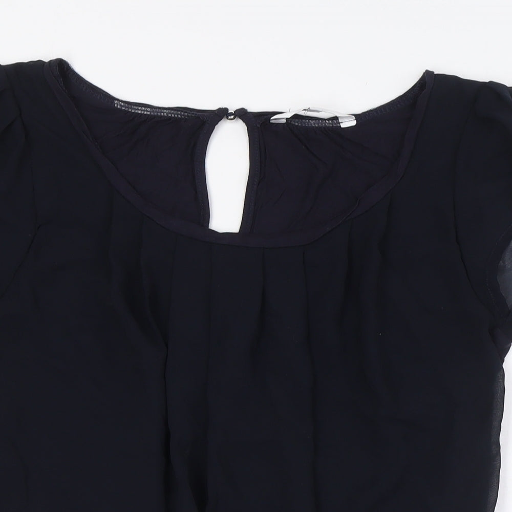 Jasper Conran Womens Blue Polyester Basic Button-Up Size 8 Boat Neck