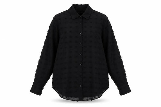 Front view of Zara women’s black polyester basic button-up, size S, collared