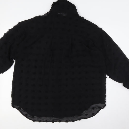 Zara Womens Black Polyester Basic Button-Up Size S Collared