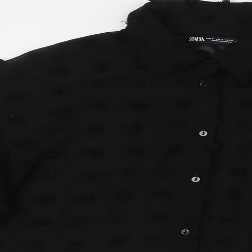 Zara Womens Black Polyester Basic Button-Up Size S Collared