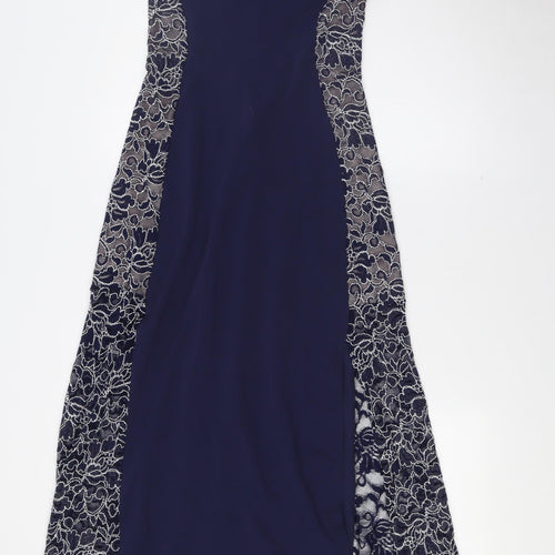 Lipsy Womens Blue Polyester A-Line Size 10 Round Neck Zip - Lace Panels