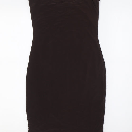 Boohoo Womens Brown Polyester A-Line Size 10 Off the Shoulder