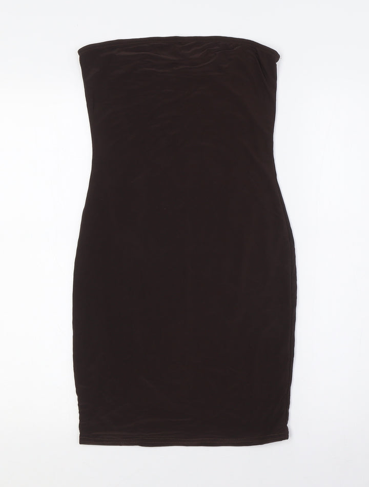 Boohoo Womens Brown Polyester A-Line Size 10 Off the Shoulder