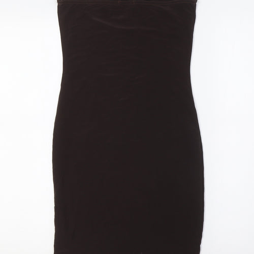 Boohoo Womens Brown Polyester A-Line Size 10 Off the Shoulder