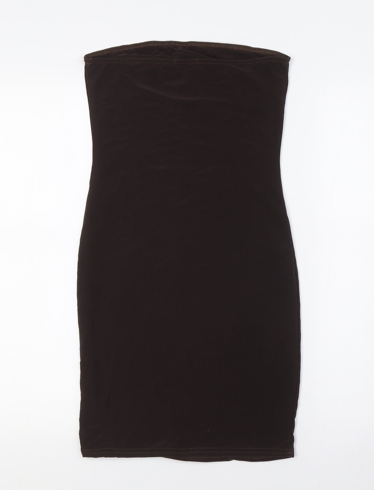 Boohoo Womens Brown Polyester A-Line Size 10 Off the Shoulder