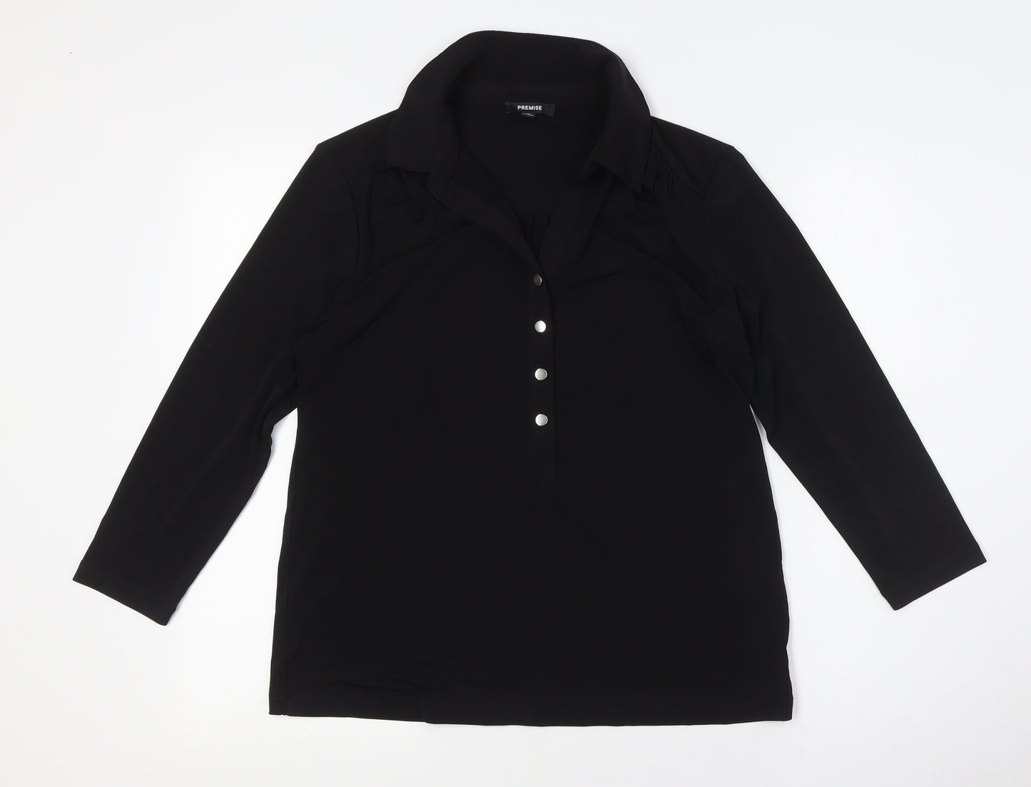 Premise Womens Black Polyester Basic Button-Up Size M Collared