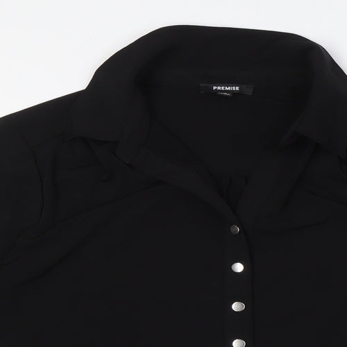 Premise Womens Black Polyester Basic Button-Up Size M Collared