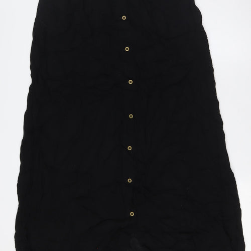 Stradivarius Womens Black Viscose A-Line Skirt Size S Button - Pockets