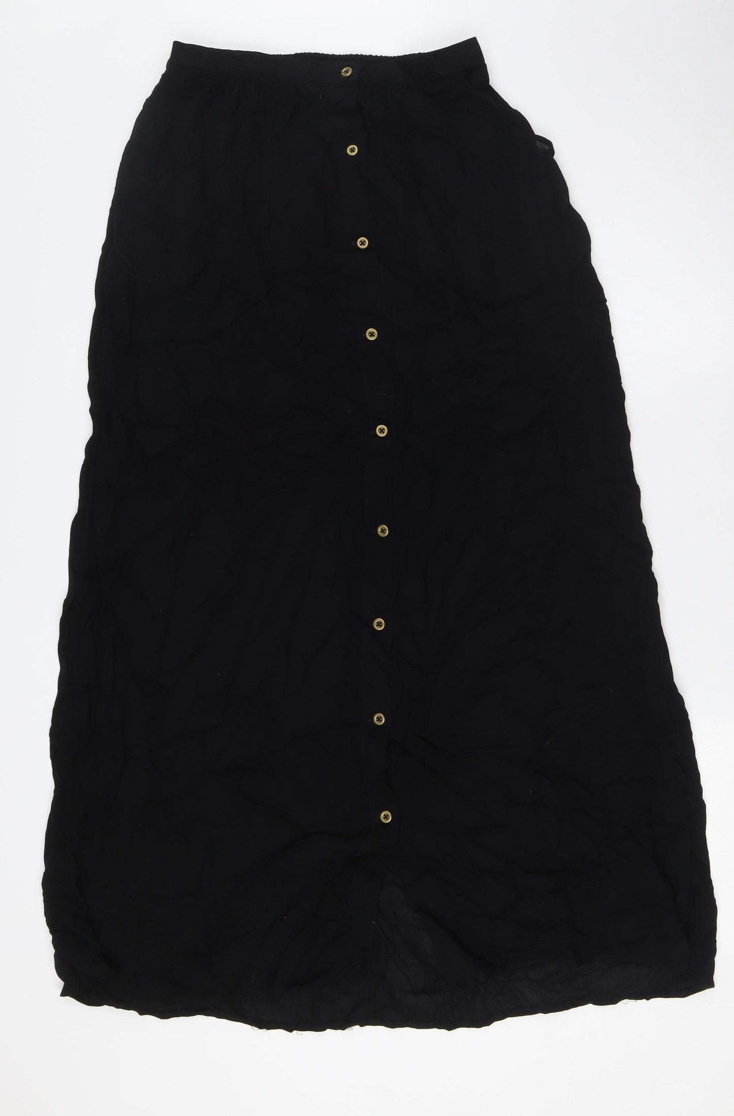 Stradivarius Womens Black Viscose A-Line Skirt Size S Button - Pockets