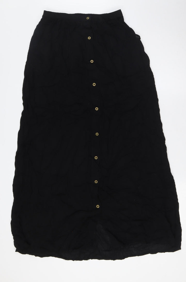 Stradivarius Womens Black Viscose A-Line Skirt Size S Button - Pockets