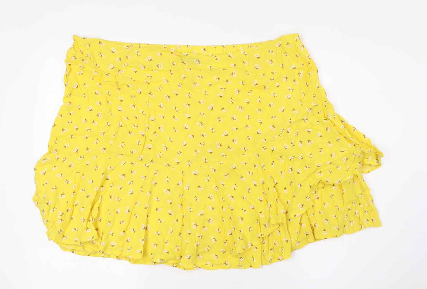 Marks and Spencer Womens Yellow Floral Viscose A-Line Skirt Size 20 - Layered