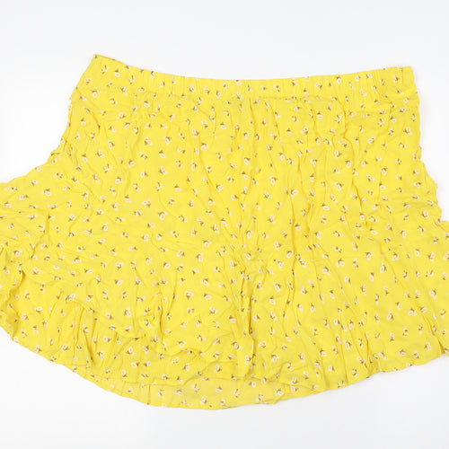 Marks and Spencer Womens Yellow Floral Viscose A-Line Skirt Size 20 - Layered