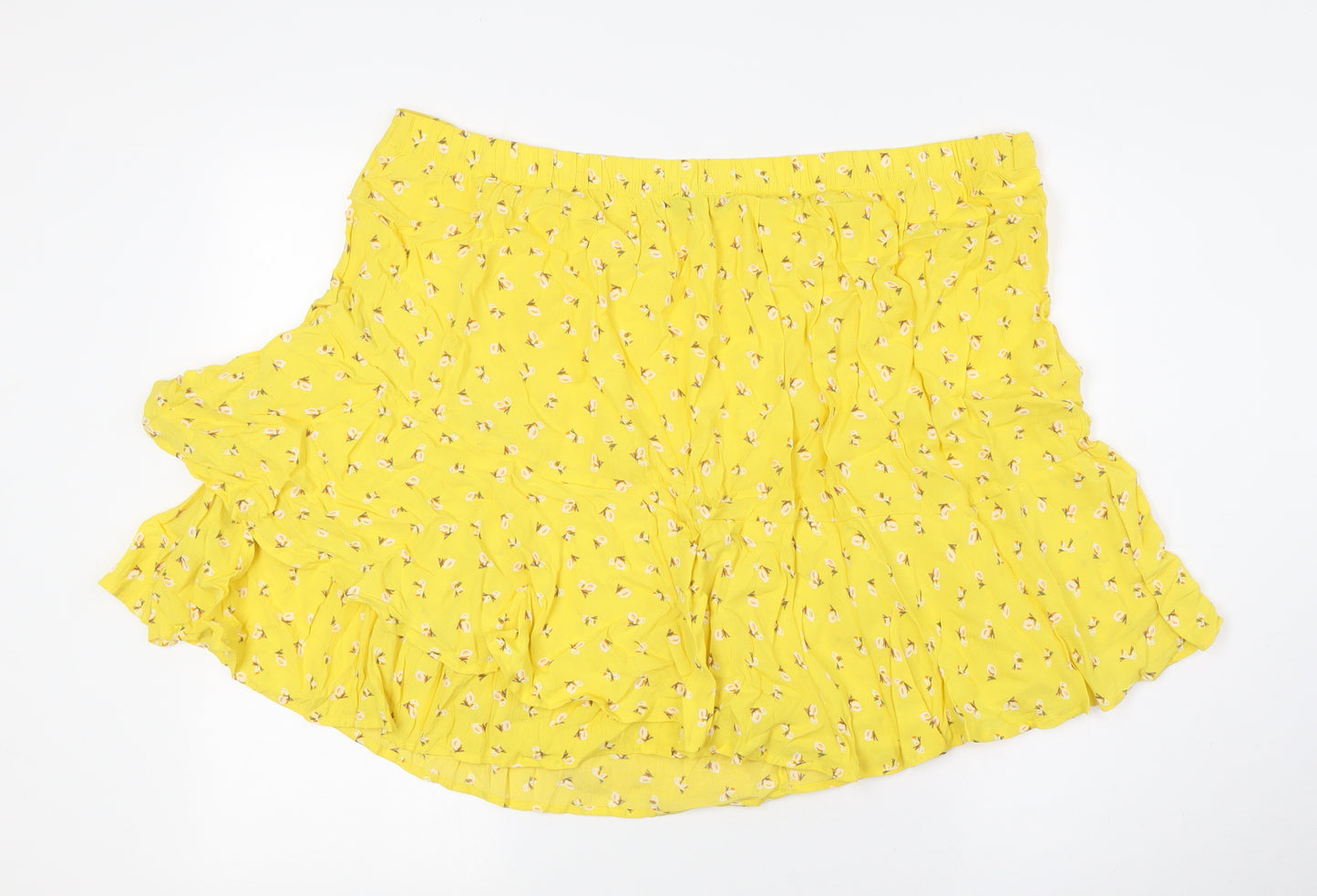 Marks and Spencer Womens Yellow Floral Viscose A-Line Skirt Size 20 - Layered