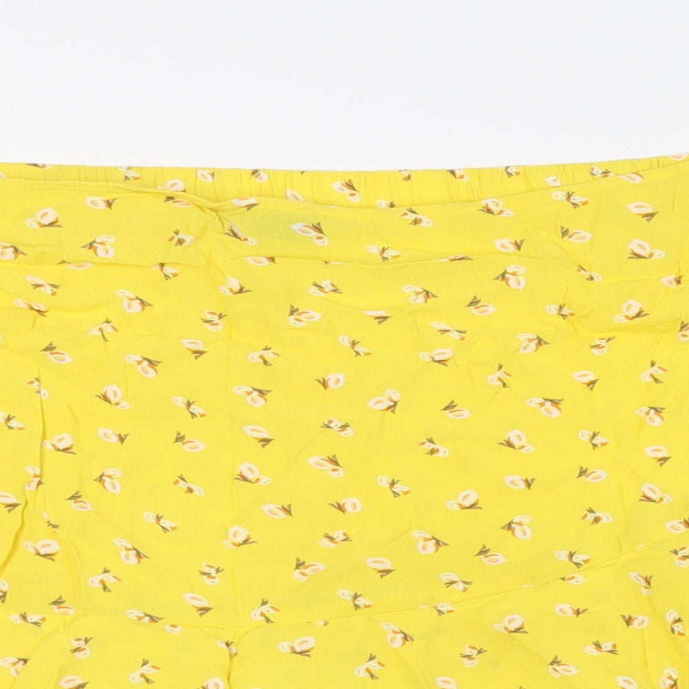 Marks and Spencer Womens Yellow Floral Viscose A-Line Skirt Size 20 - Layered