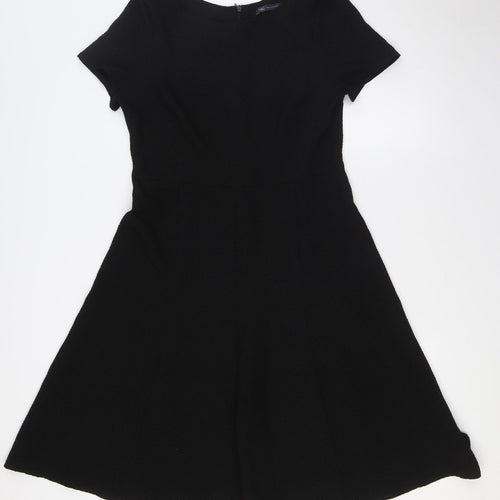 Marks and Spencer Womens Black Polyester A-Line Size 12 Boat Neck - Textured