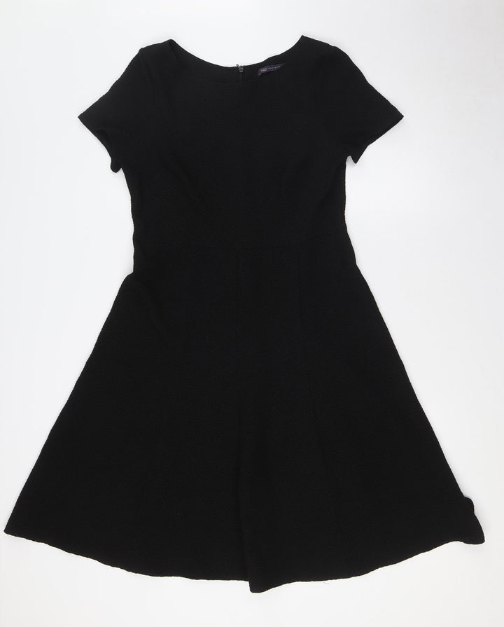 Marks and Spencer Womens Black Polyester A-Line Size 12 Boat Neck - Textured