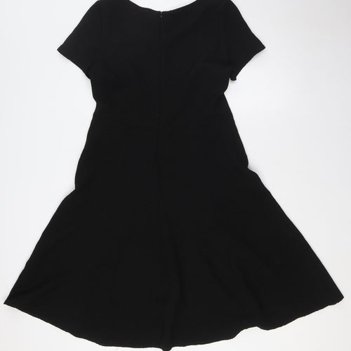 Marks and Spencer Womens Black Polyester A-Line Size 12 Boat Neck - Textured