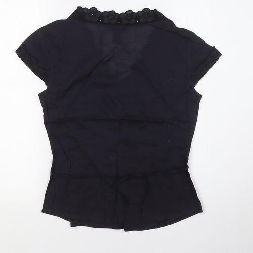 H&M Womens Blue Cotton Basic Button-Up Size 8 V-Neck - Wrap
