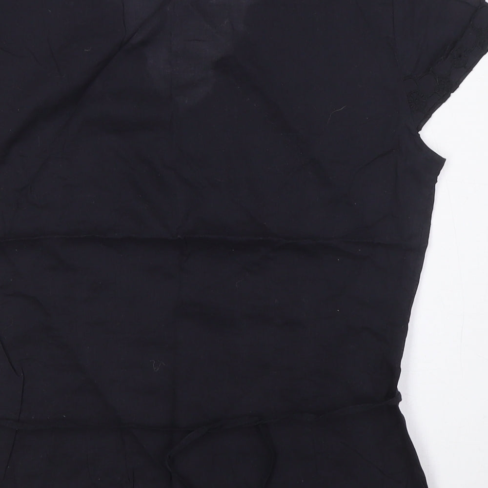 H&M Womens Blue Cotton Basic Button-Up Size 8 V-Neck - Wrap