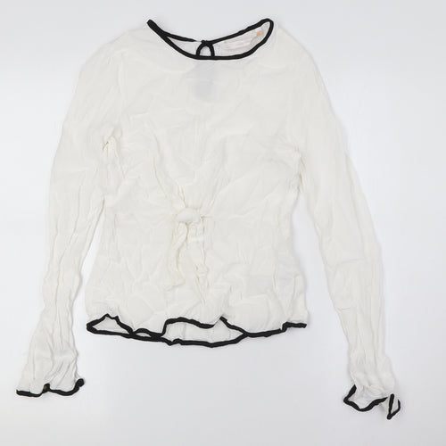 Zara Womens White Viscose Basic Button-Up Size S Round Neck - Knot Front