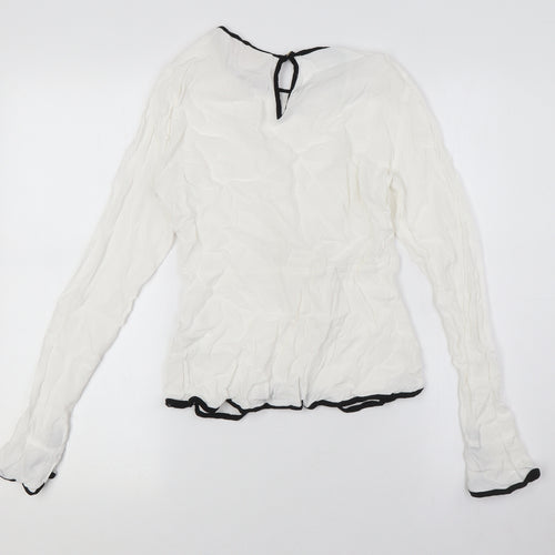 Zara Womens White Viscose Basic Button-Up Size S Round Neck - Knot Front
