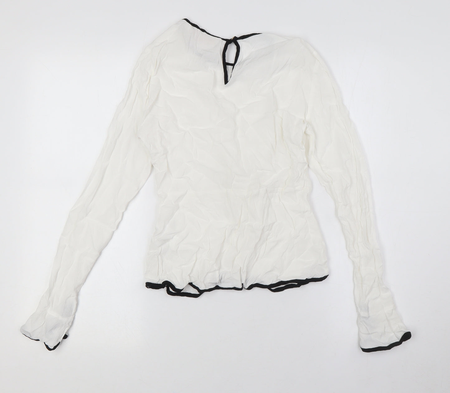 Zara Womens White Viscose Basic Button-Up Size S Round Neck - Knot Front