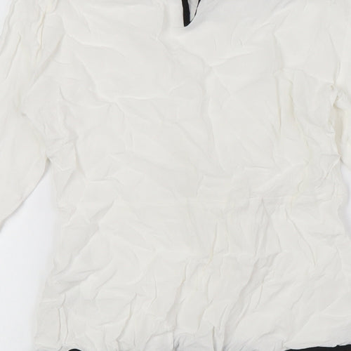 Zara Womens White Viscose Basic Button-Up Size S Round Neck - Knot Front