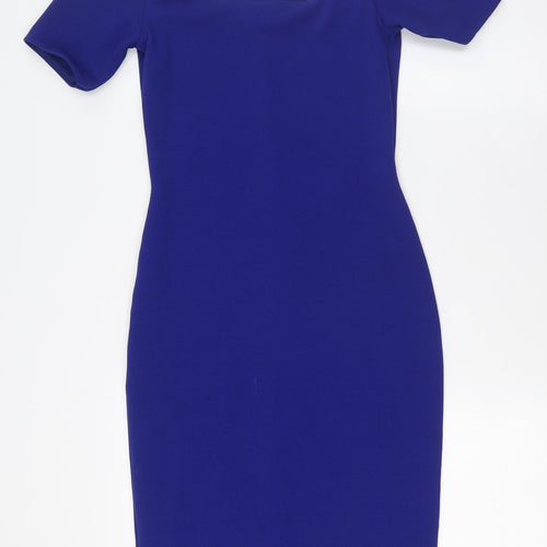 Miss Selfridge Womens Blue Polyester A-Line Size 8 Scoop Neck - Cold Shoulder