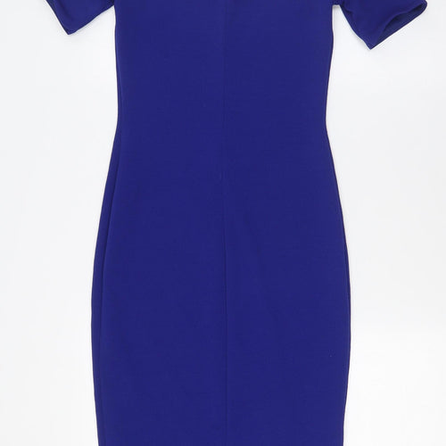 Miss Selfridge Womens Blue Polyester A-Line Size 8 Scoop Neck - Cold Shoulder