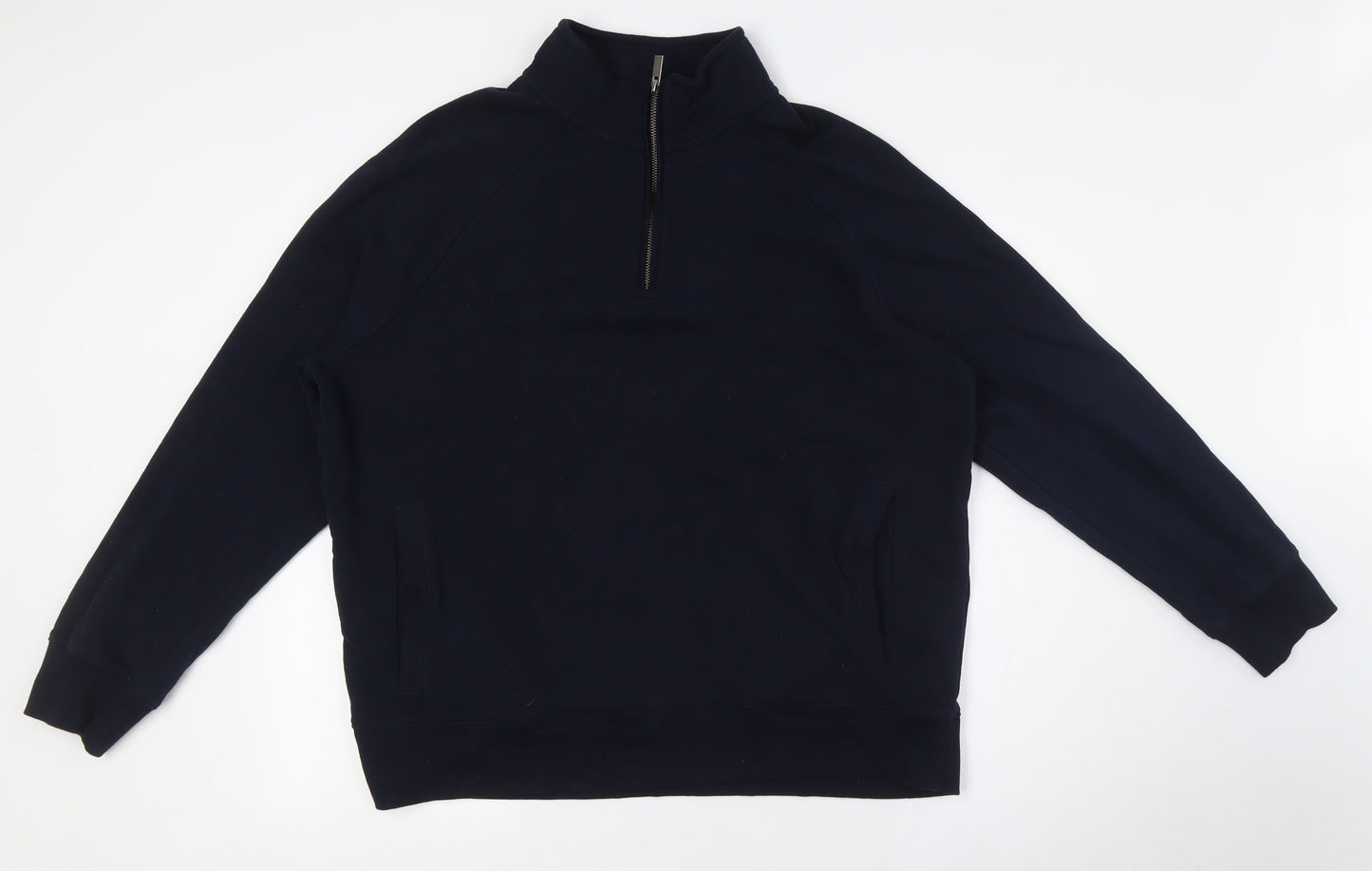 Marks and Spencer Mens Blue Cotton Pullover Sweatshirt Size XL - 1/4 Zip