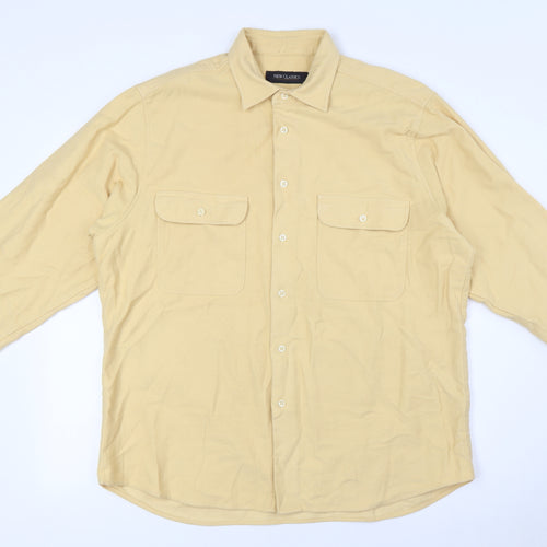 New Class Mens Yellow Cotton Button-Up Size L Collared Button