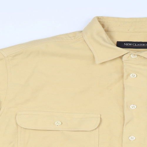 New Class Mens Yellow Cotton Button-Up Size L Collared Button