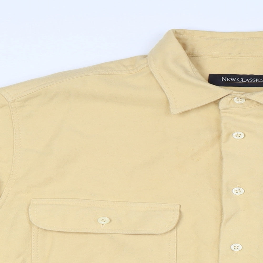 New Class Mens Yellow Cotton Button-Up Size L Collared Button