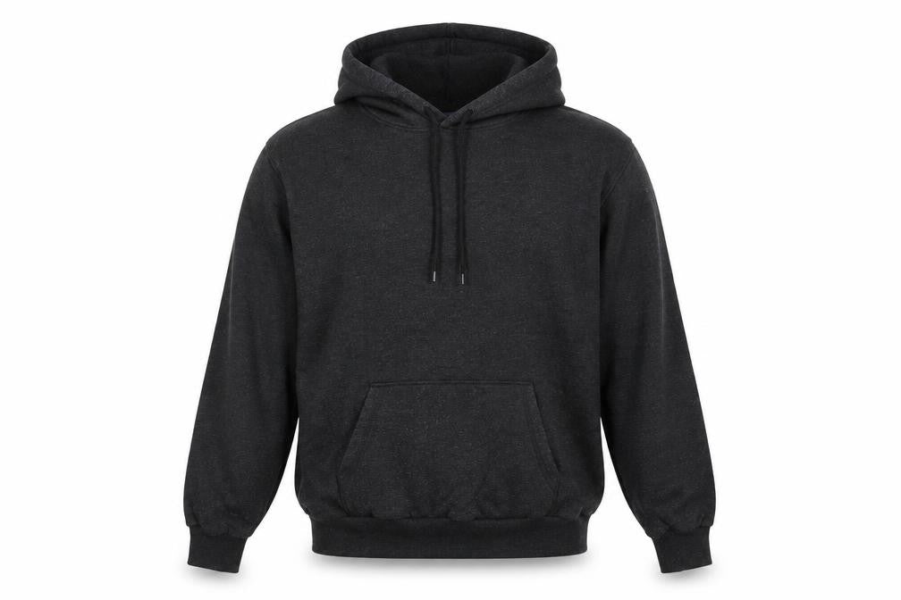 Front view of Divided by H&M men’s black cotton pullover hoodie, size L
