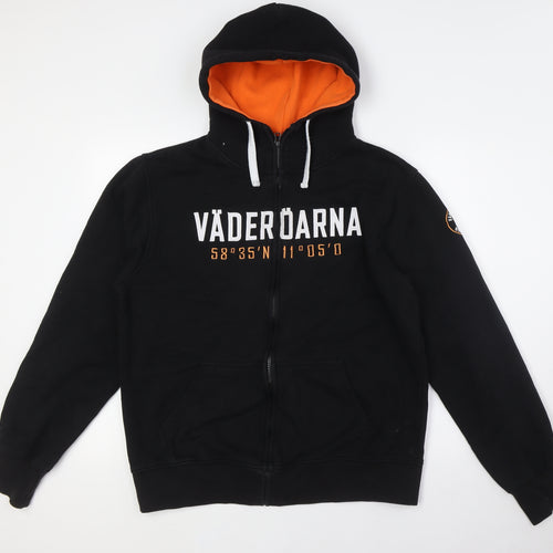 VADEROARNA Mens Black Cotton Full Zip Hoodie Size L