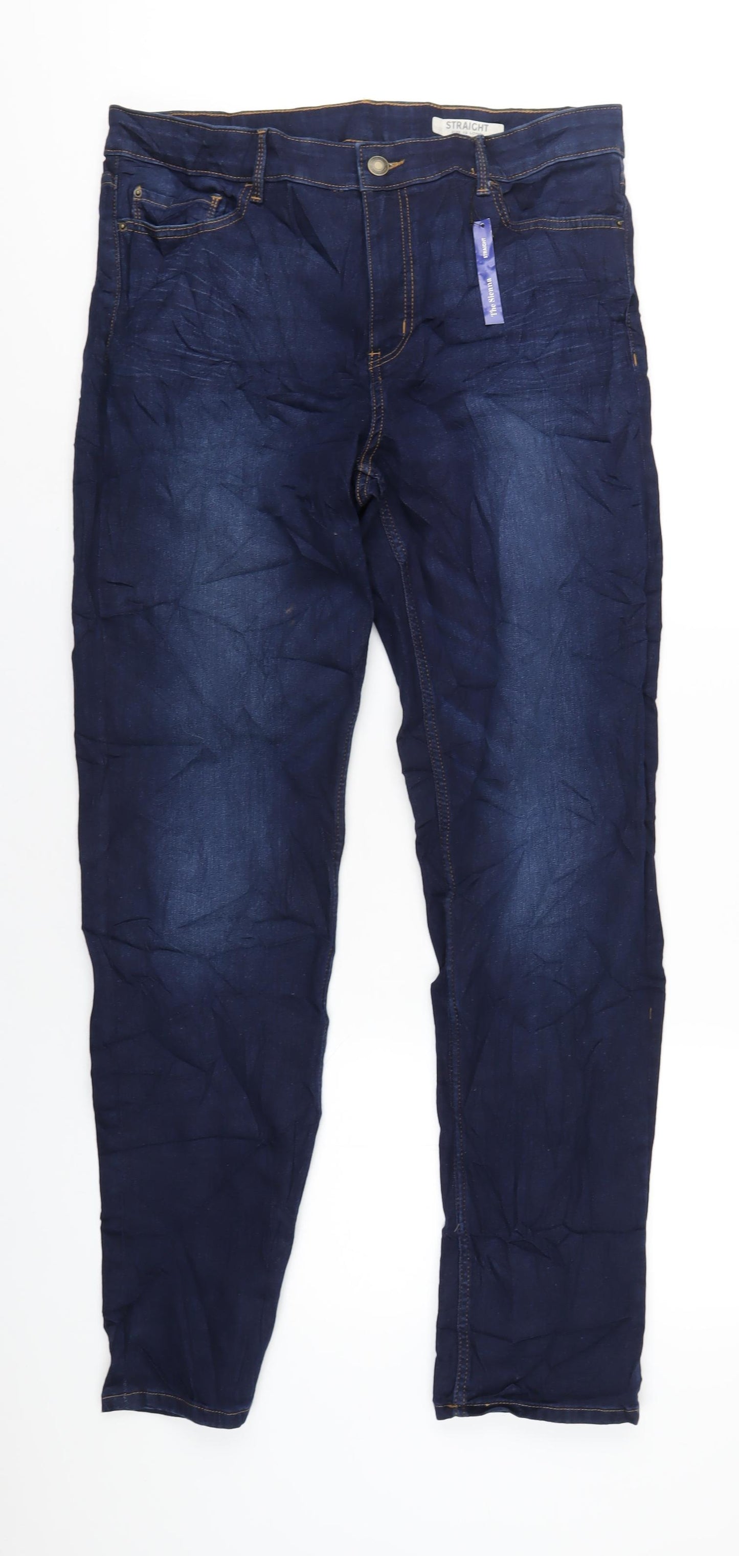 Marks and Spencer Womens Blue Cotton Straight Jeans Size 16 L32 in Regular Zip