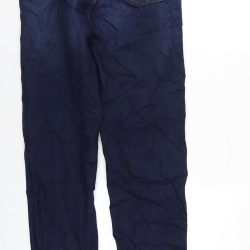 Marks and Spencer Womens Blue Cotton Straight Jeans Size 16 L32 in Regular Zip