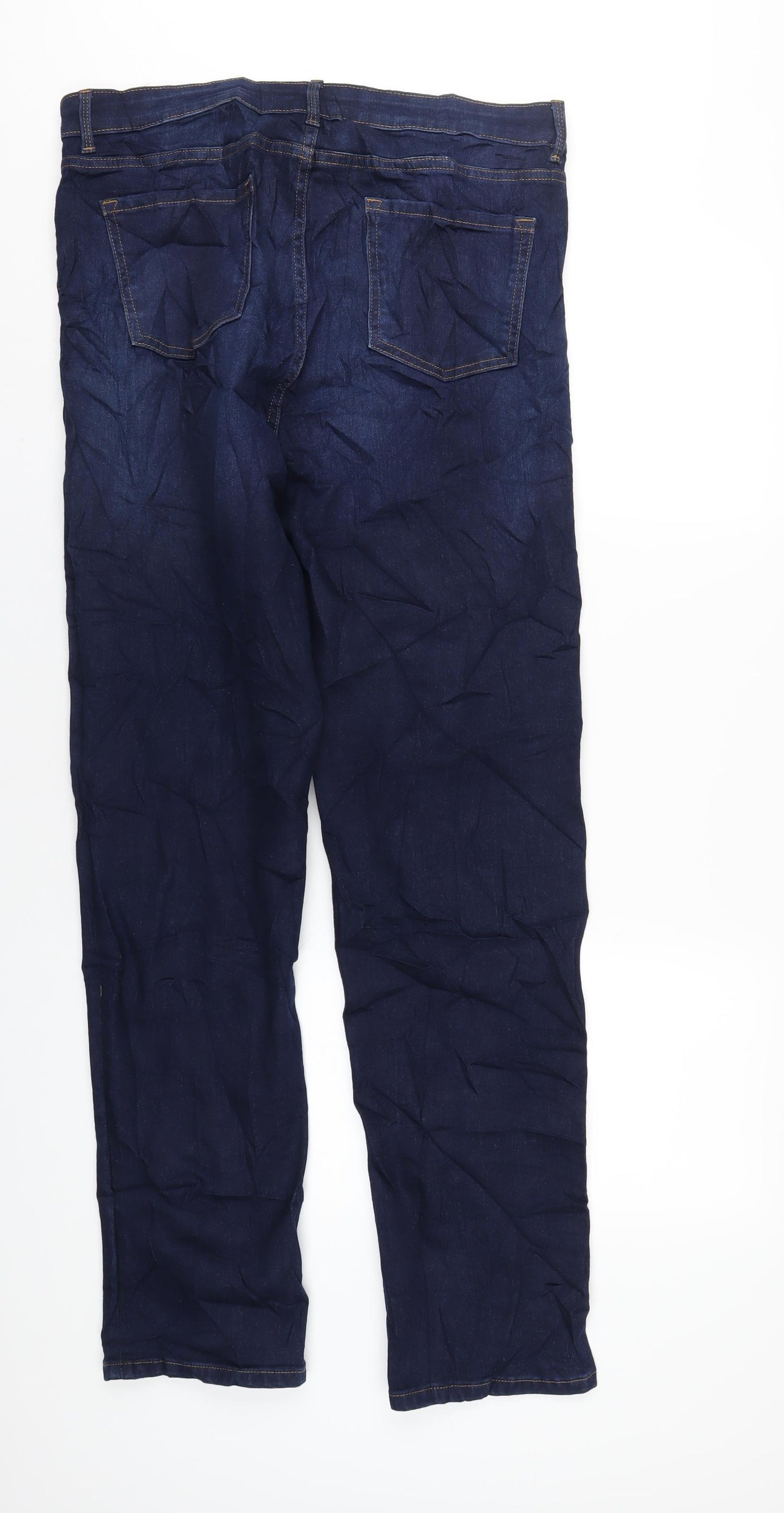 Marks and Spencer Womens Blue Cotton Straight Jeans Size 16 L32 in Regular Zip