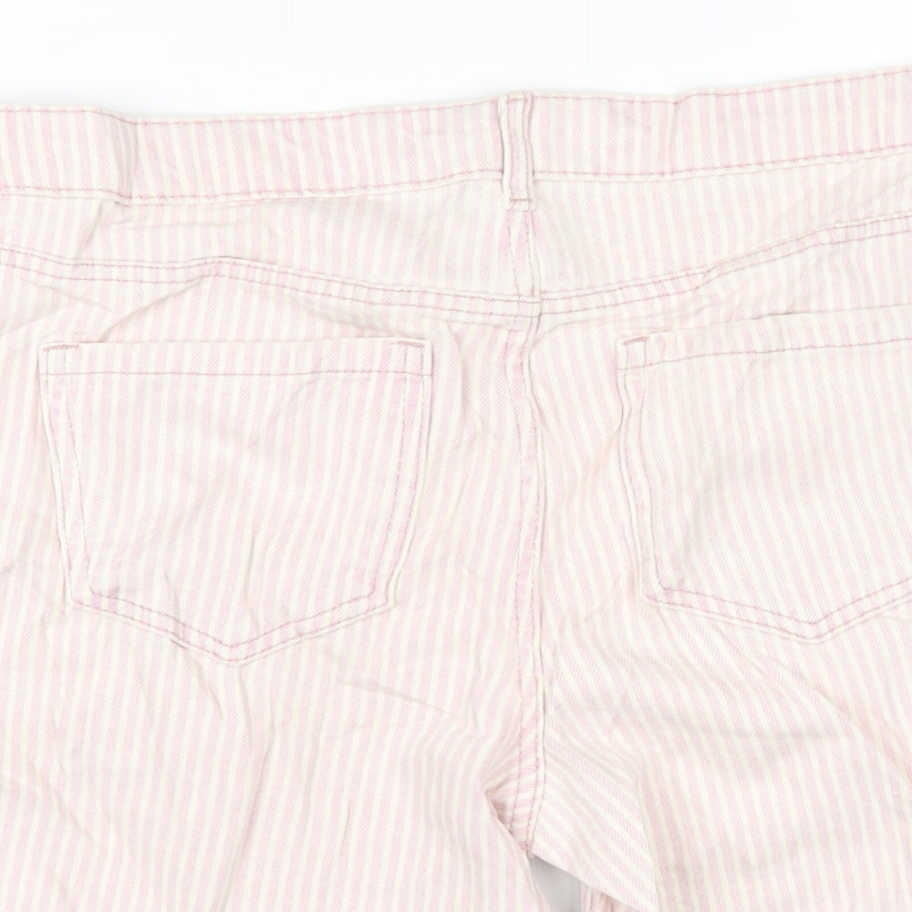 Marks and Spencer Womens Pink Striped Cotton Boyfriend Shorts Size 12 L7 in Regular Zip