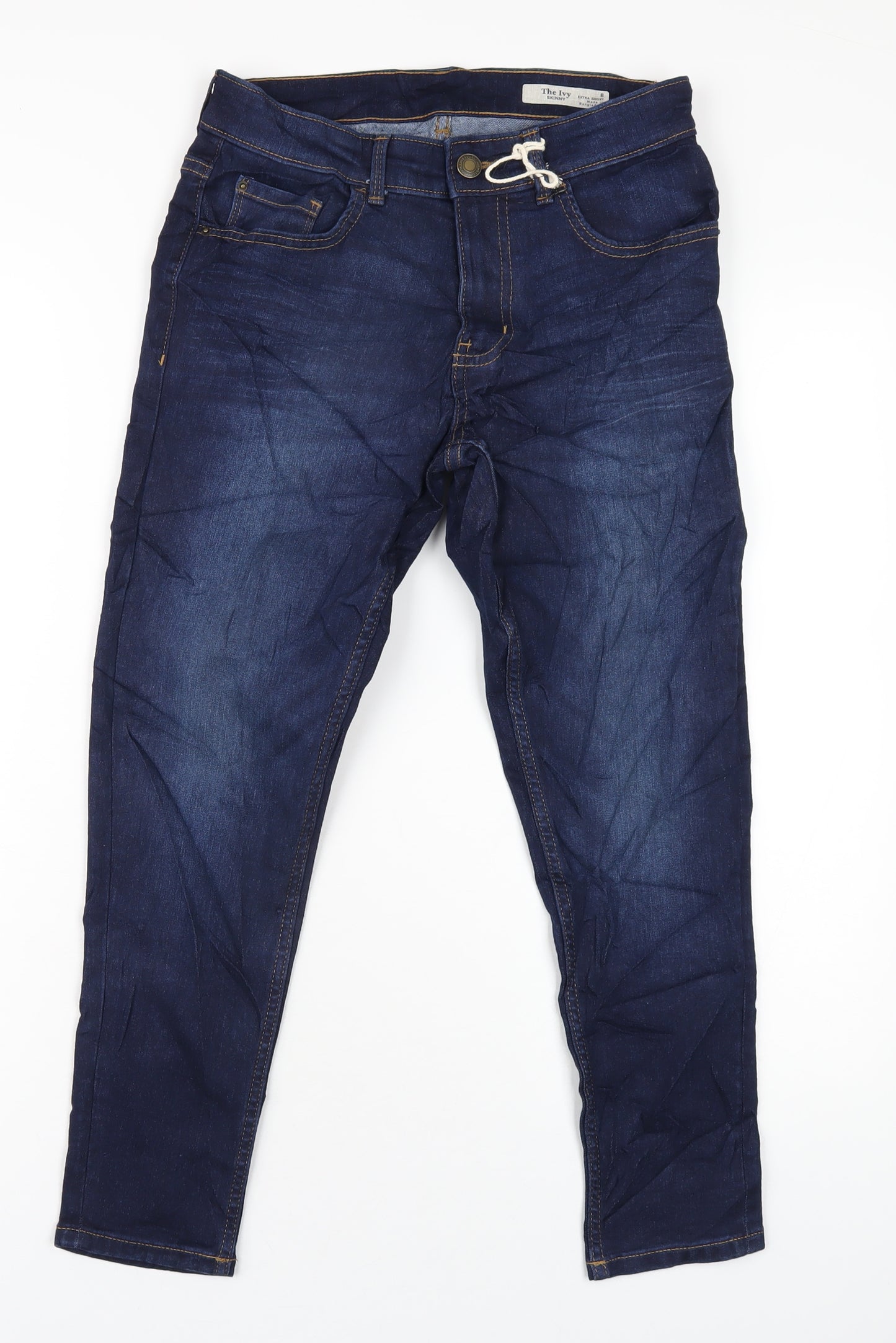 Marks and Spencer Womens Blue Cotton Skinny Jeans Size 8 L26 in Regular Zip