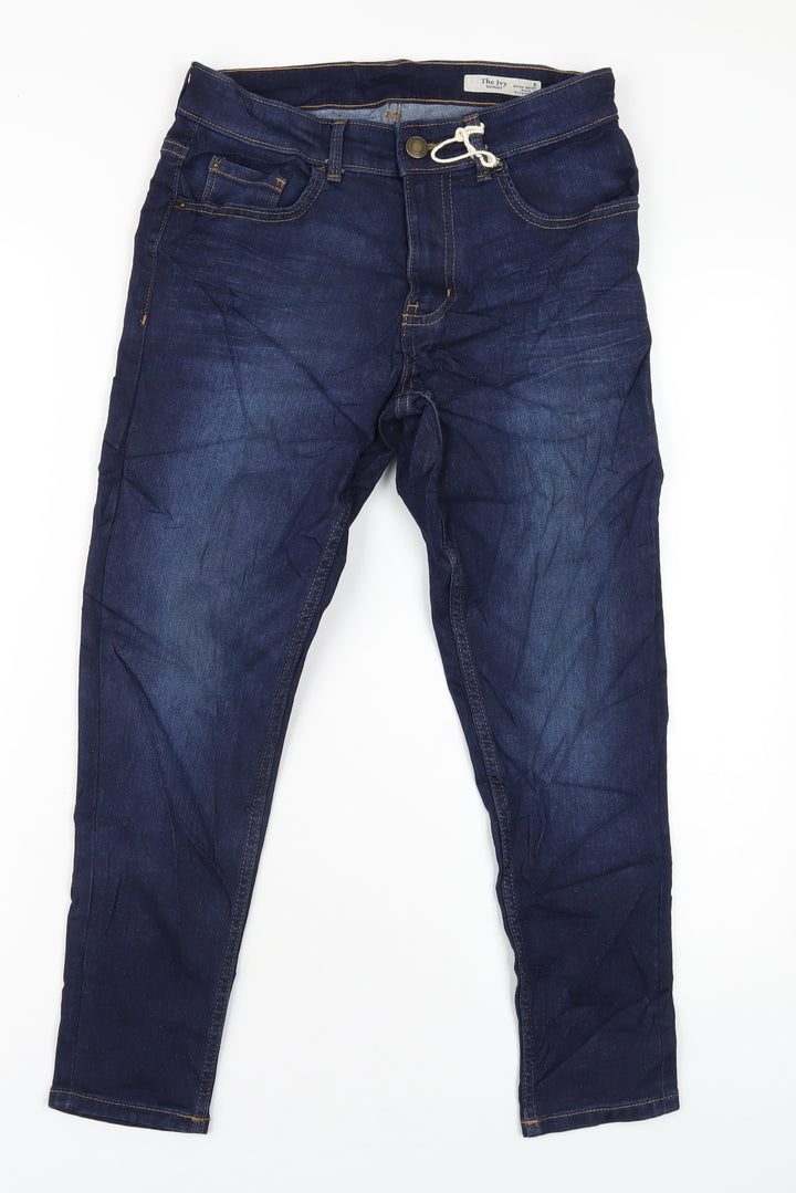 Marks and Spencer Womens Blue Cotton Skinny Jeans Size 8 L26 in Regular Zip