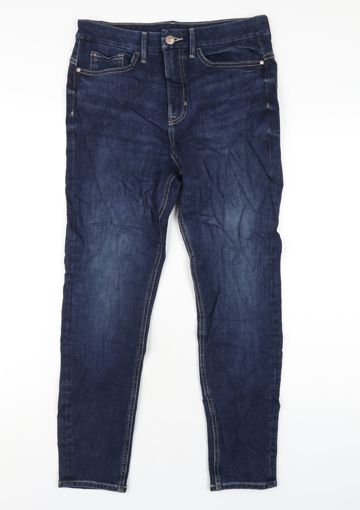 Marks and Spencer Womens Blue Cotton Skinny Jeans Size 10 L27 in Regular Zip