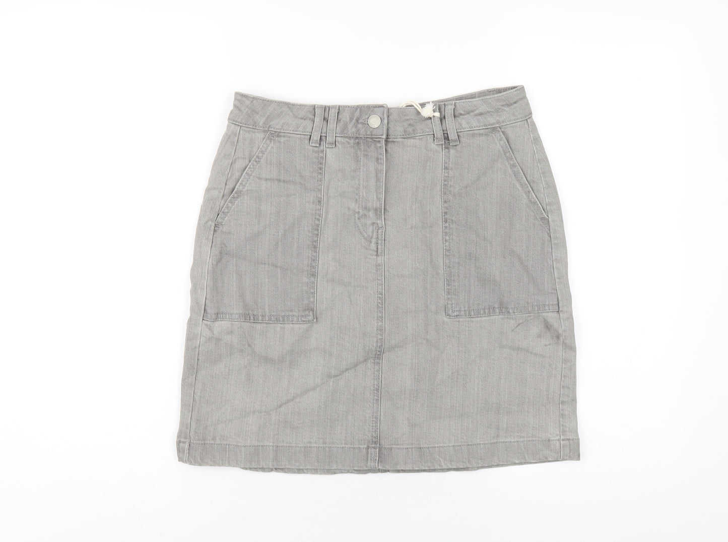 Marks and Spencer Womens Grey Cotton A-Line Skirt Size 8 Zip