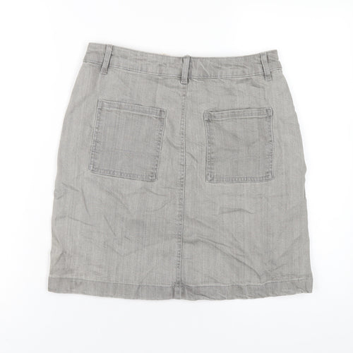 Marks and Spencer Womens Grey Cotton A-Line Skirt Size 8 Zip