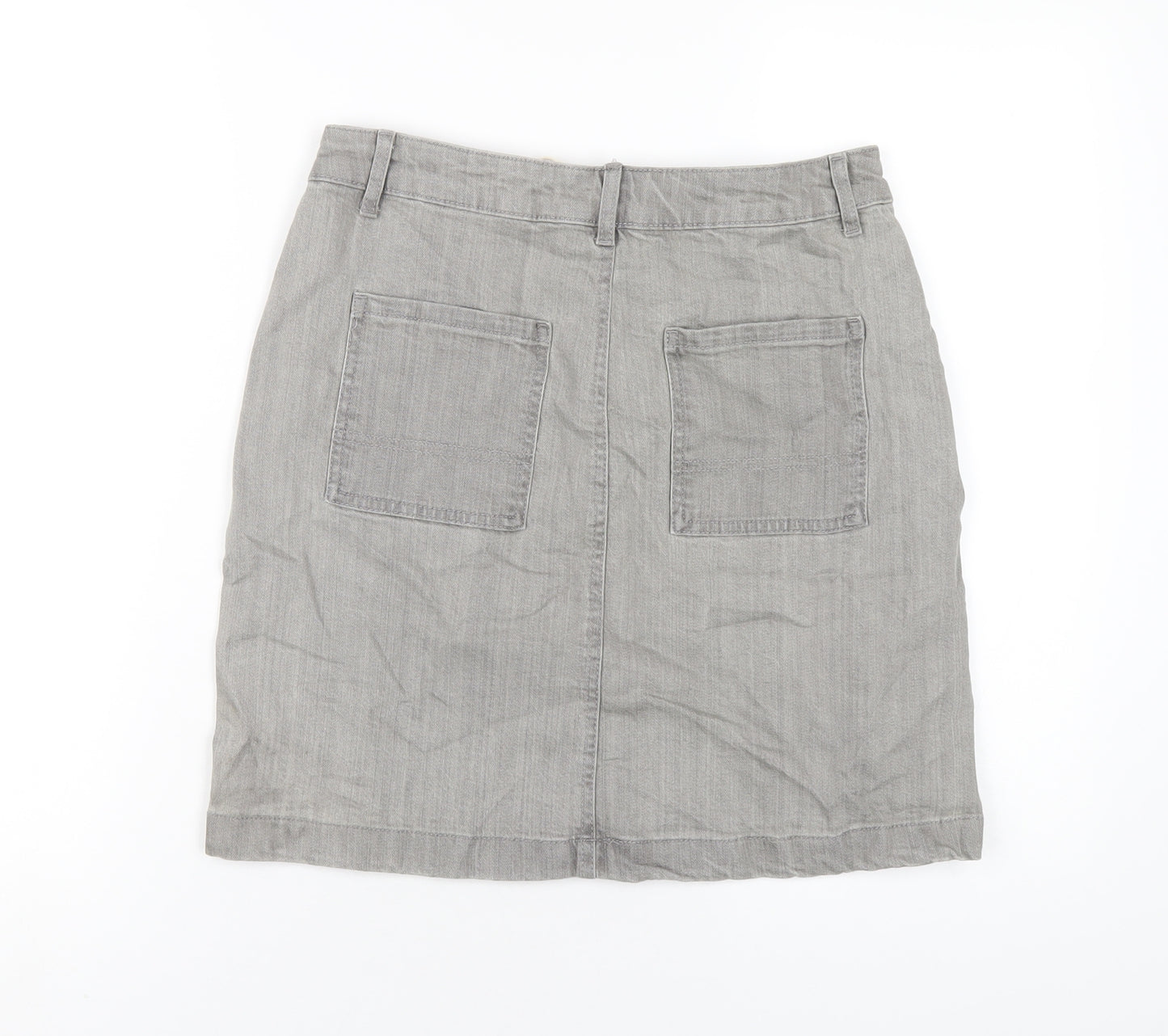Marks and Spencer Womens Grey Cotton A-Line Skirt Size 8 Zip