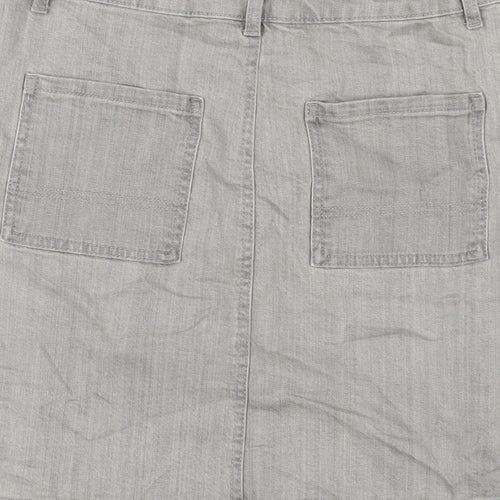 Marks and Spencer Womens Grey Cotton A-Line Skirt Size 8 Zip