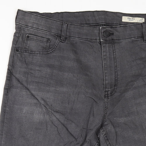 Marks and Spencer Womens Grey Cotton Skinny Jeans Size 18 L27 in Regular Zip