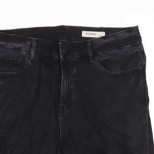 Marks and Spencer Womens Black Cotton Boyfriend Shorts Size 12 L9 in Regular Zip